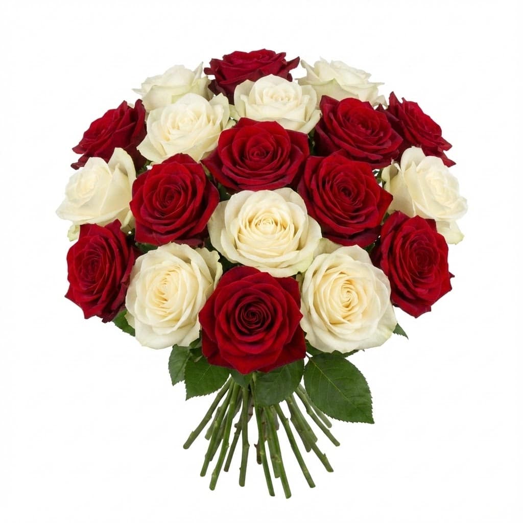 18 Red & White Roses Bouquet