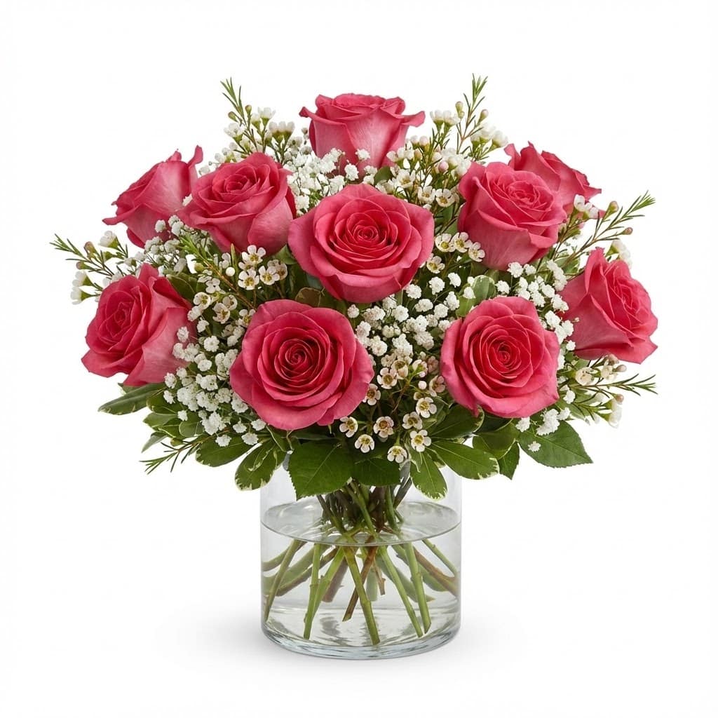 Dozen Red Roses In Vase