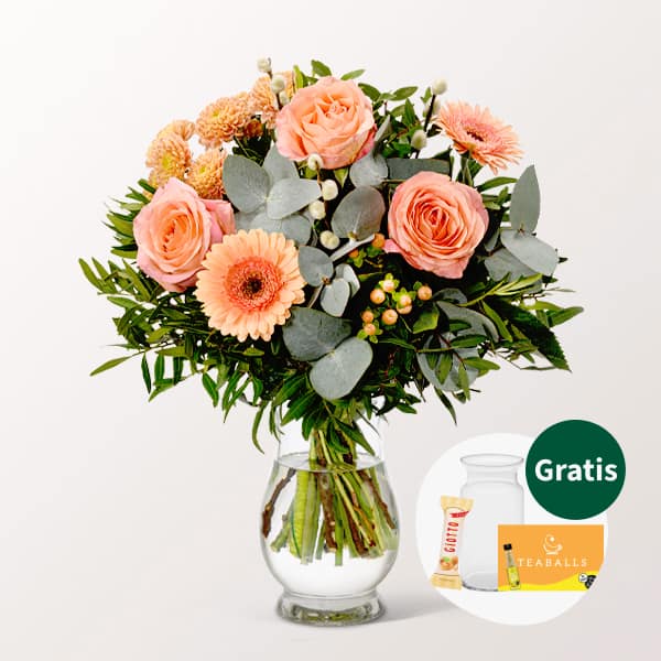 Flower Bouquet Morgentau with Vase and 3 Ferrero